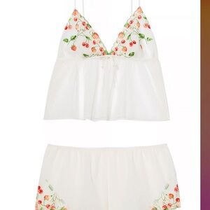 Victoria’s Secret strawberry embroidered pajama set - Brand New